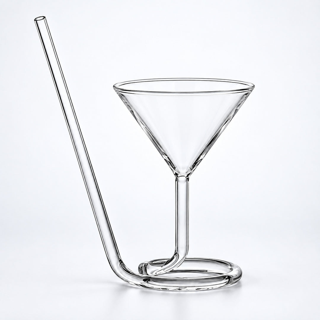 Empty 110 ml cocktail glass with integrated drinking tube.