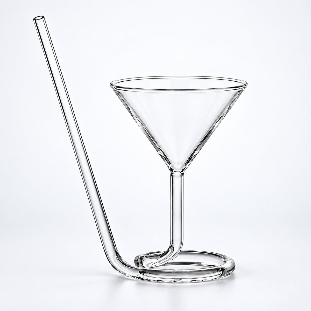 Empty 110 ml cocktail glass with integrated drinking tube.