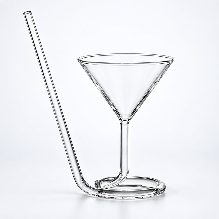 Empty 110 ml cocktail glass with integrated drinking tube.