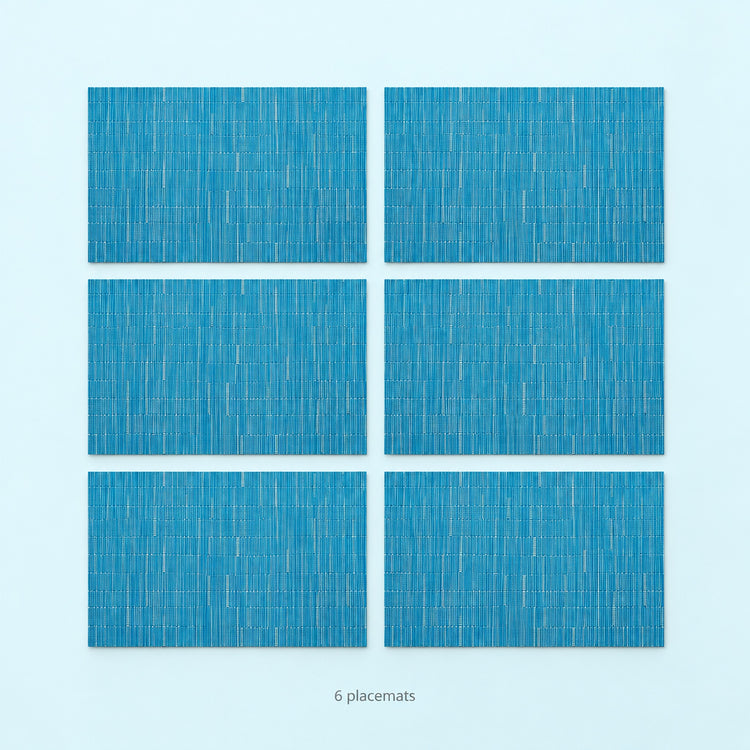 Blue woven vinyl placemats, 6-piece set, 30 by 45 cm each.