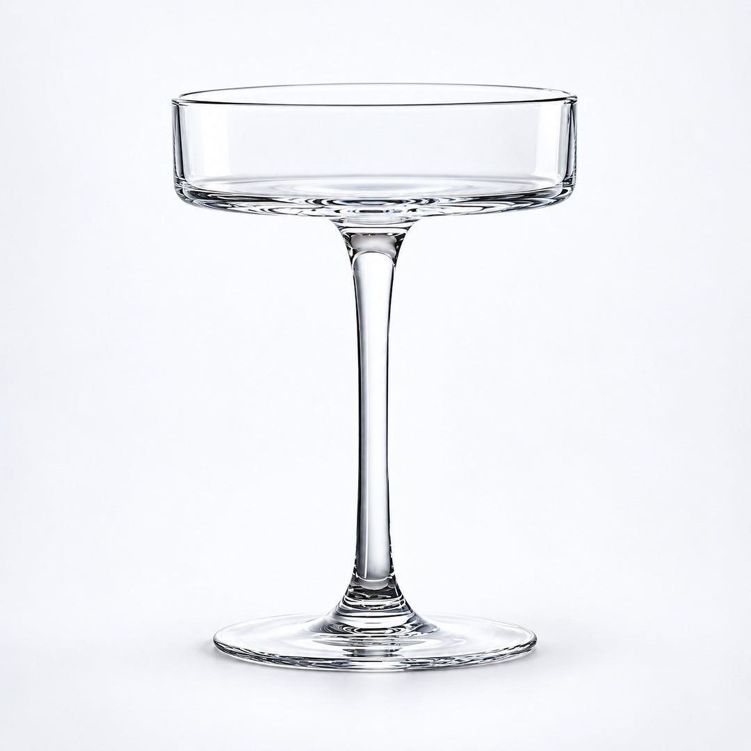 Empty 130 ml shallow coupe glass.