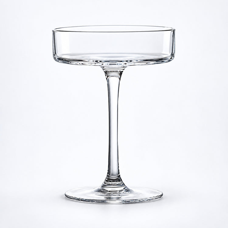 Empty 130 ml shallow coupe glass.