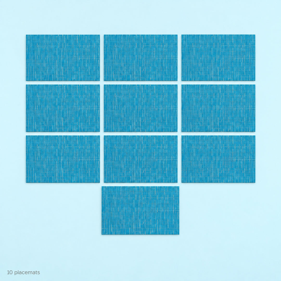 Blue woven vinyl placemats, 10-piece set, 30 by 45 cm each.