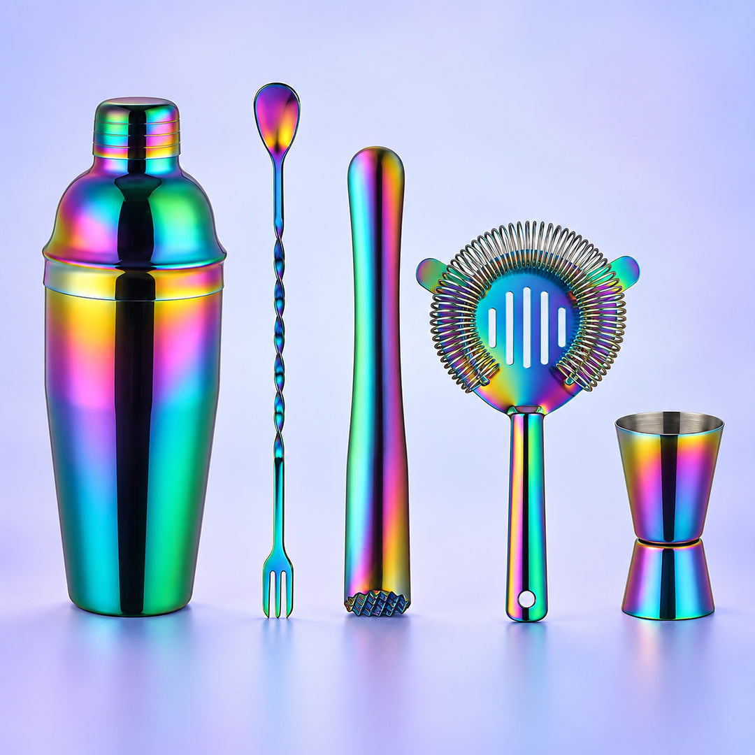 Blue Green Rainbow Bar Set Of 5 cocktail bar tool variant studio image