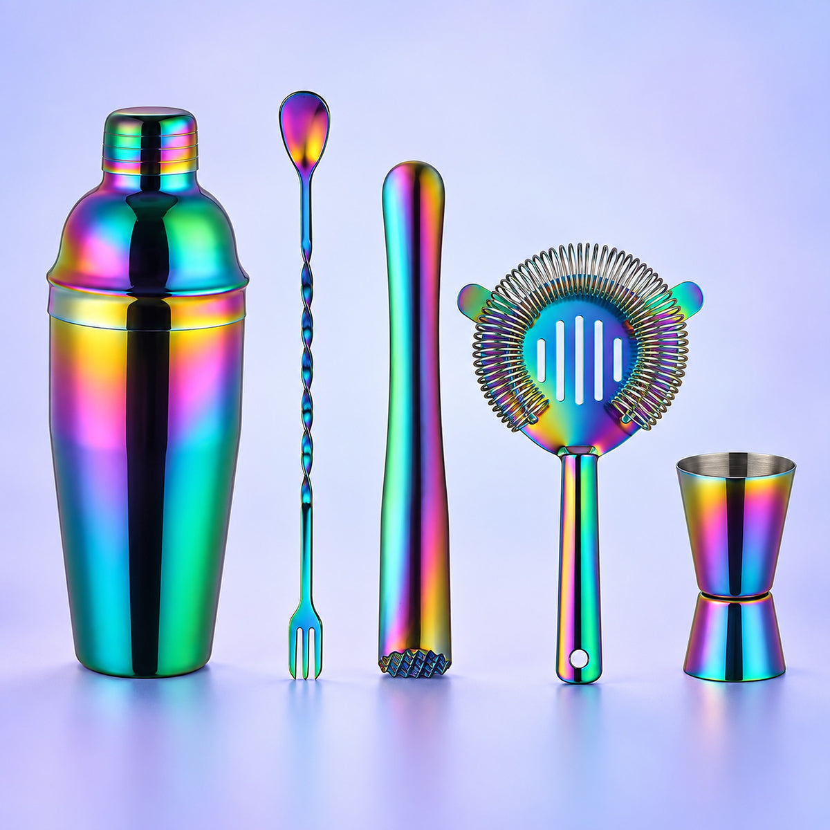 Blue Green Rainbow Bar Set Of 5 cocktail bar tool variant studio image