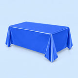 glossy blue disposable plastic table cover style.