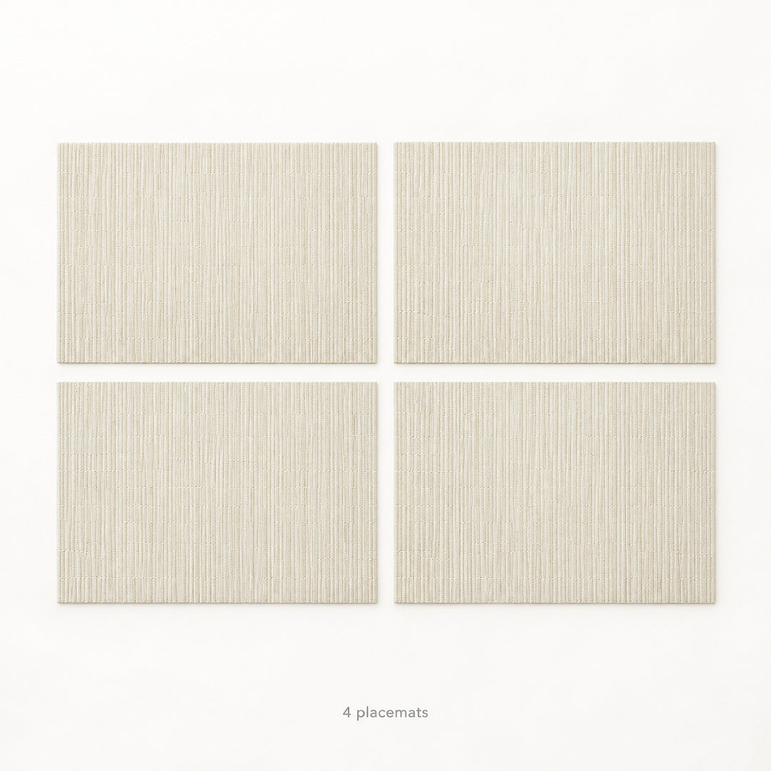 Cream woven vinyl placemats, 4-piece set, 30 by 45 cm each.