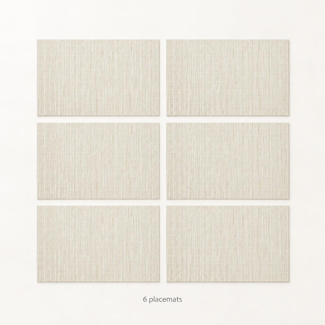 Cream woven vinyl placemats, 6-piece set, 30 by 45 cm each.