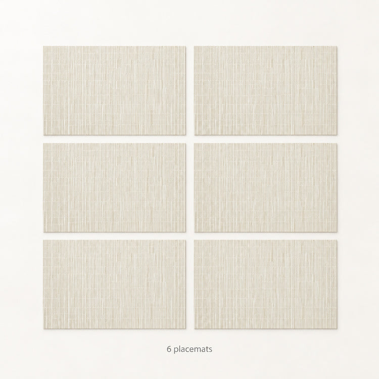 Cream woven vinyl placemats, 6-piece set, 30 by 45 cm each.