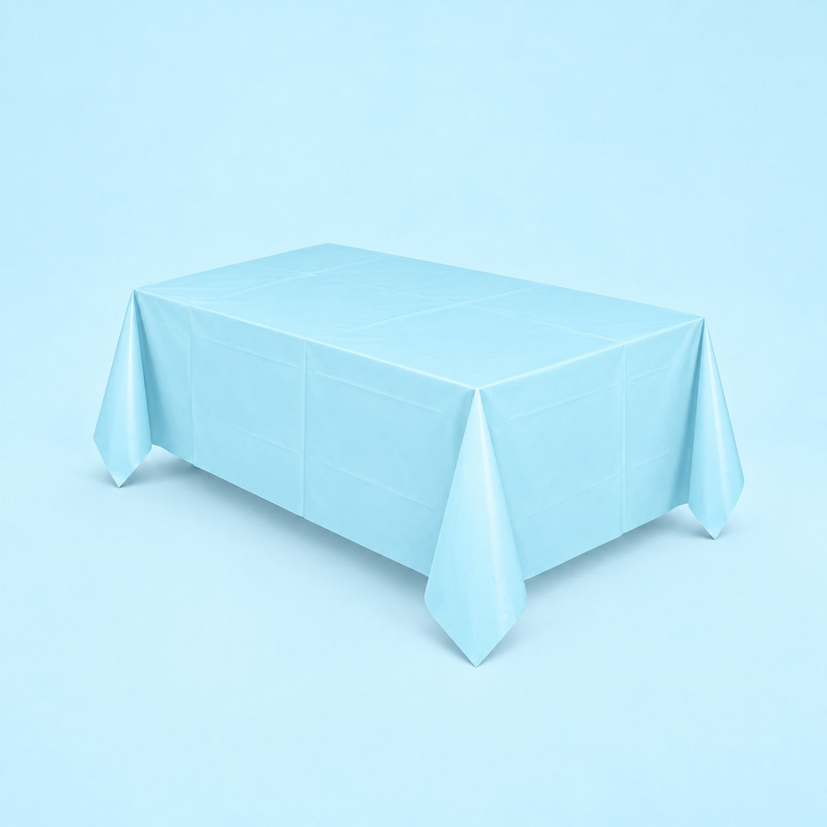 light blue disposable plastic table cover style.