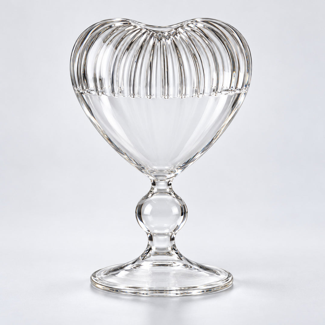 Empty 220 ml ribbed heart glass.