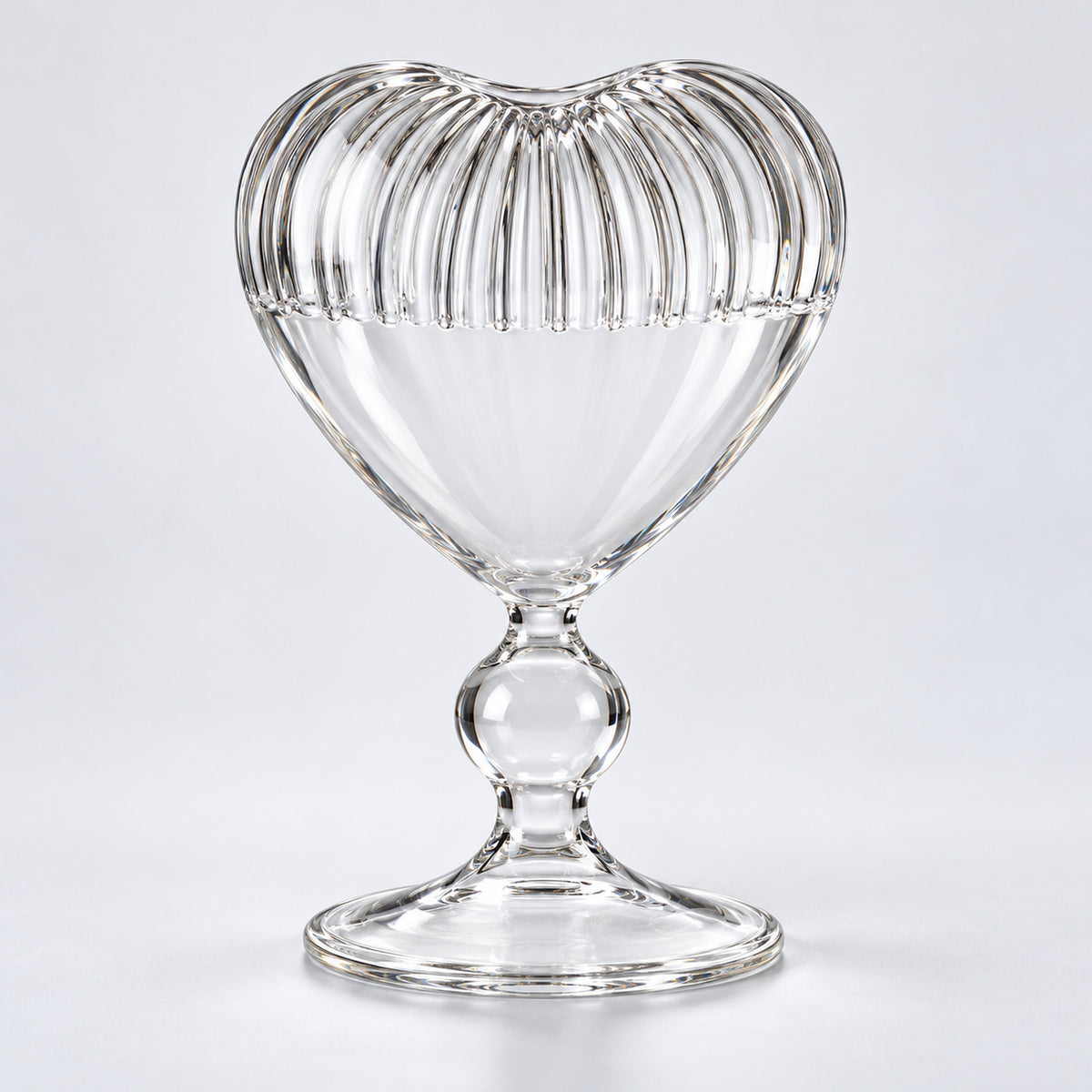 Empty 220 ml ribbed heart glass.