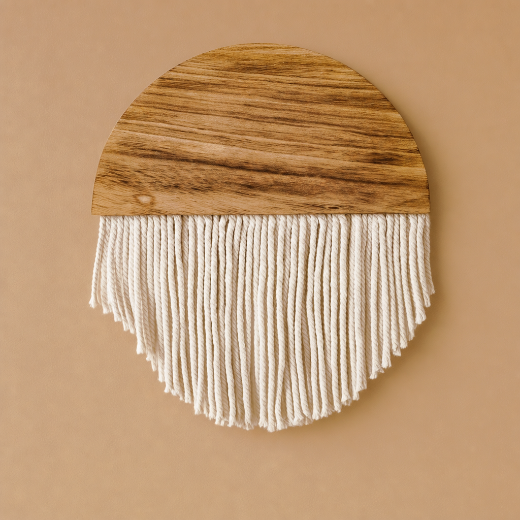 Arched Wood and Fringe Wall Hanging, 30 to 75 cm - Circle, 30 cm