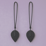 Macrame Leaf Curtain Tieback, Single or Pair - Charcoal Gray, Pair