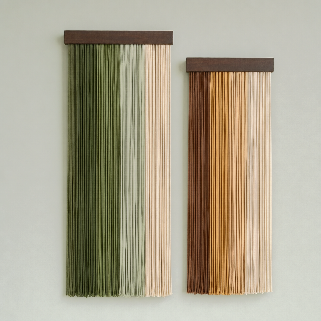 Dip Dyed Wall Hanging, Set of 2 Staggered Panels - Olive & Cream, set of 2