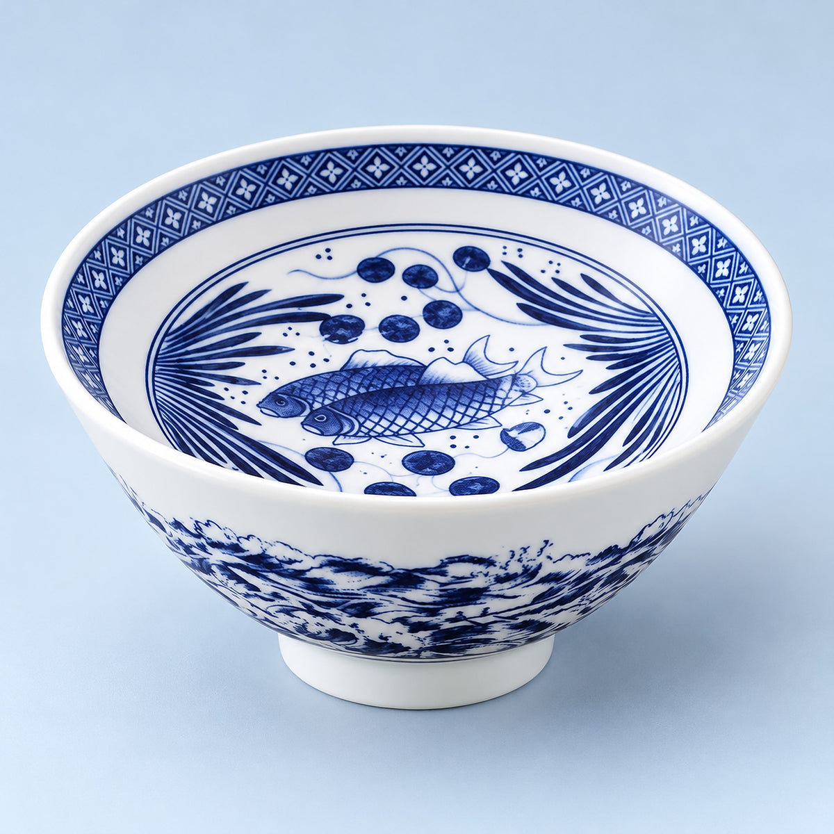 One Fish and Waves blue-and-white porcelain tea cup, 70 ml.
