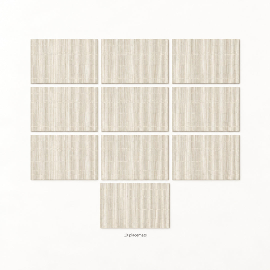Cream woven vinyl placemats, 10-piece set, 30 by 45 cm each.
