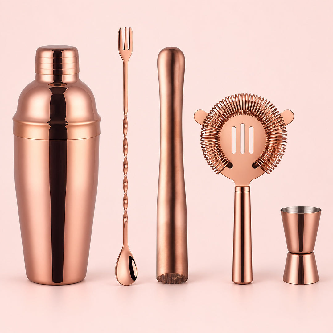 Rose Gold Bar Set Of 5 cocktail bar tool variant studio image