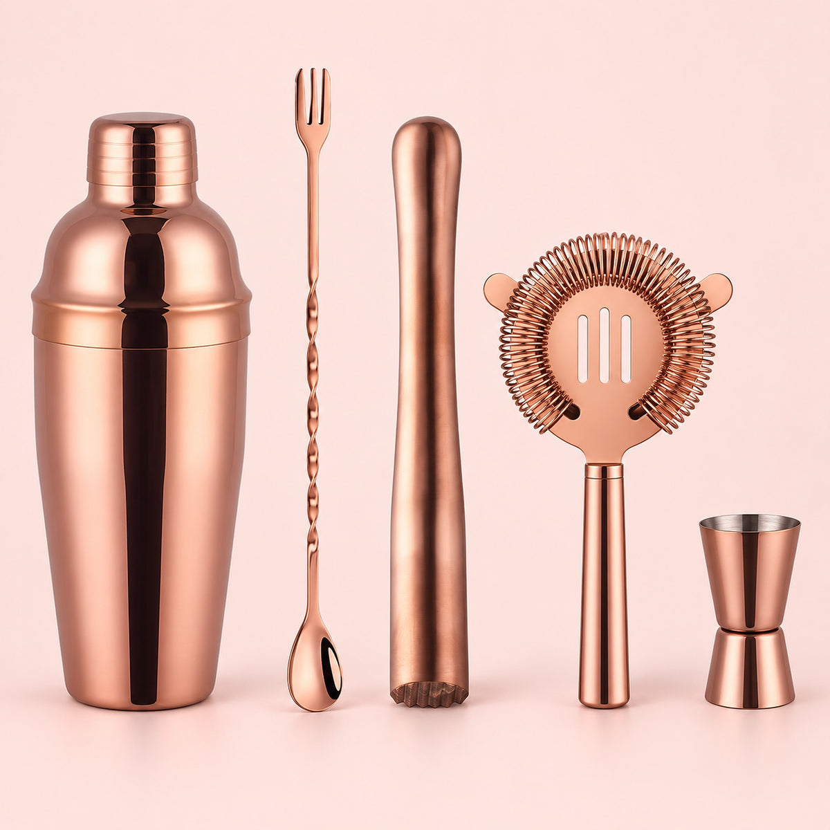 Rose Gold Bar Set Of 5 cocktail bar tool variant studio image