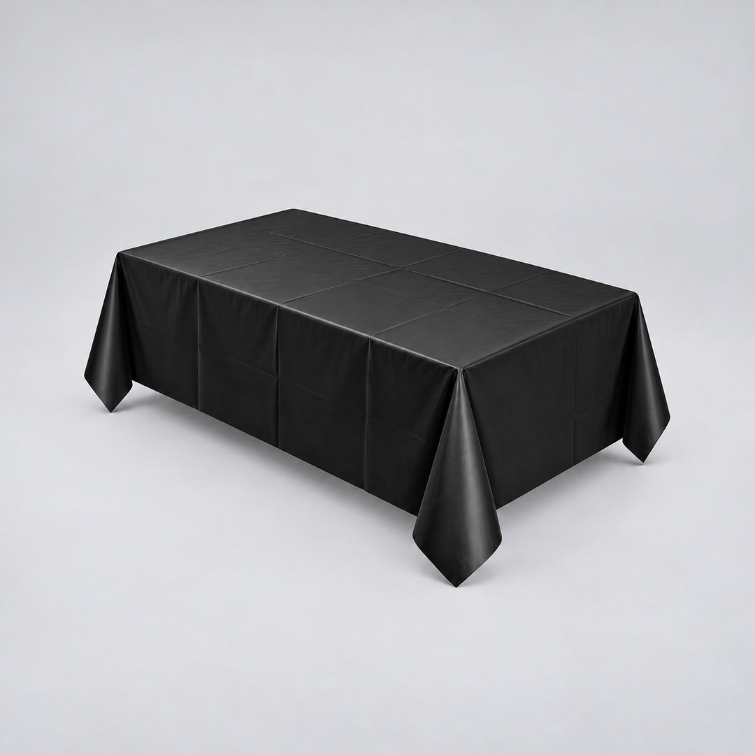 black disposable plastic table cover style.