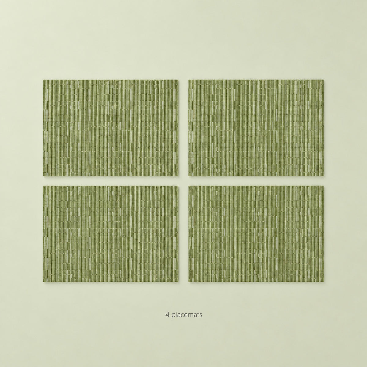 Green woven vinyl placemats, 4-piece set, 30 by 45 cm each.
