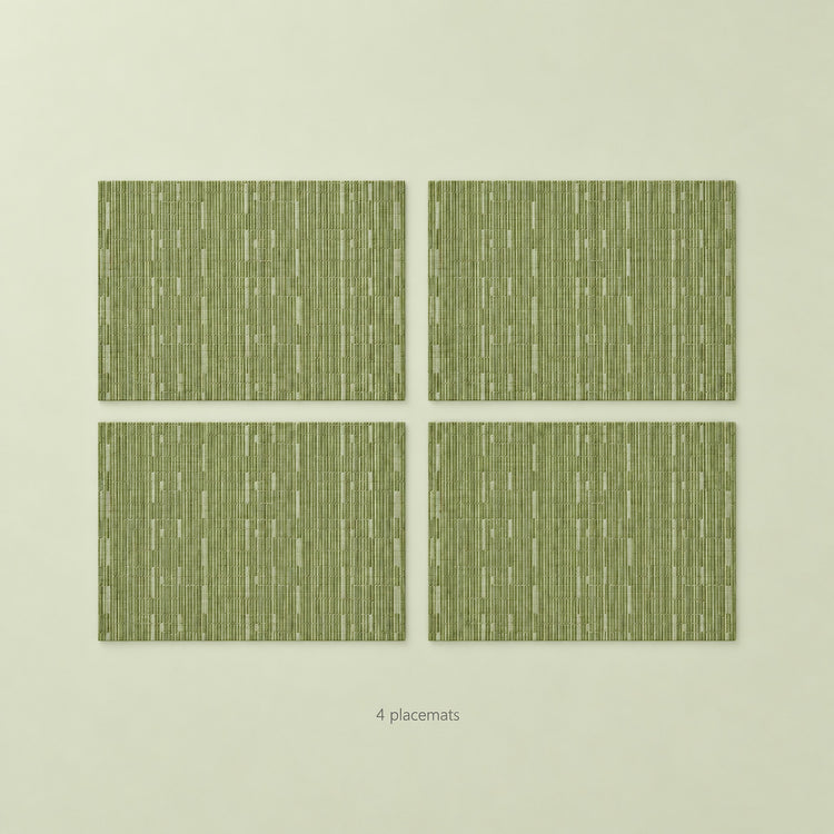Green woven vinyl placemats, 4-piece set, 30 by 45 cm each.