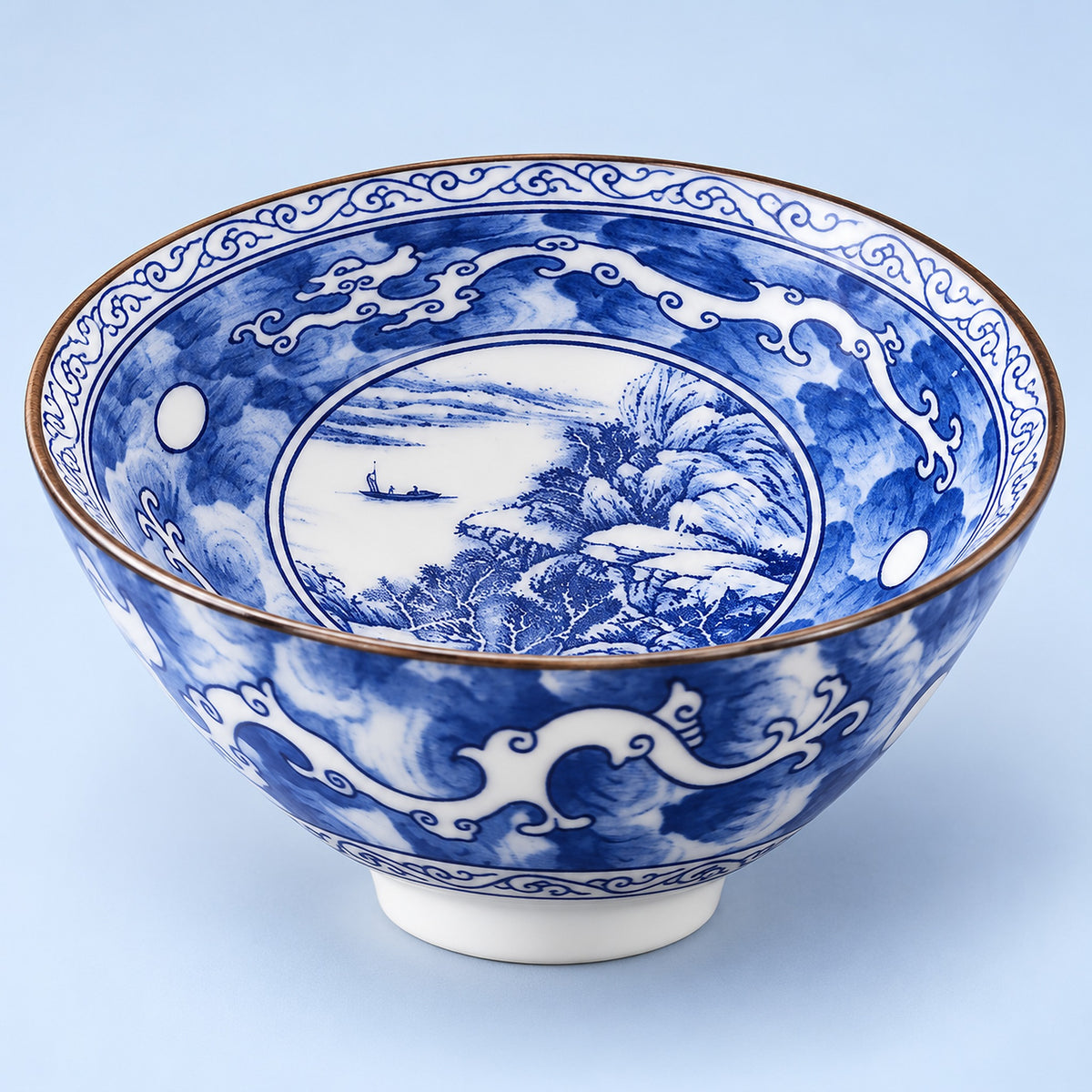 One Boat and Clouds blue-and-white porcelain tea cup, 70 ml.