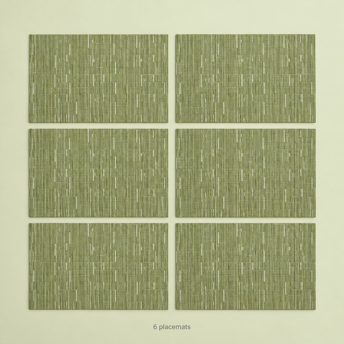 Green woven vinyl placemats, 6-piece set, 30 by 45 cm each.