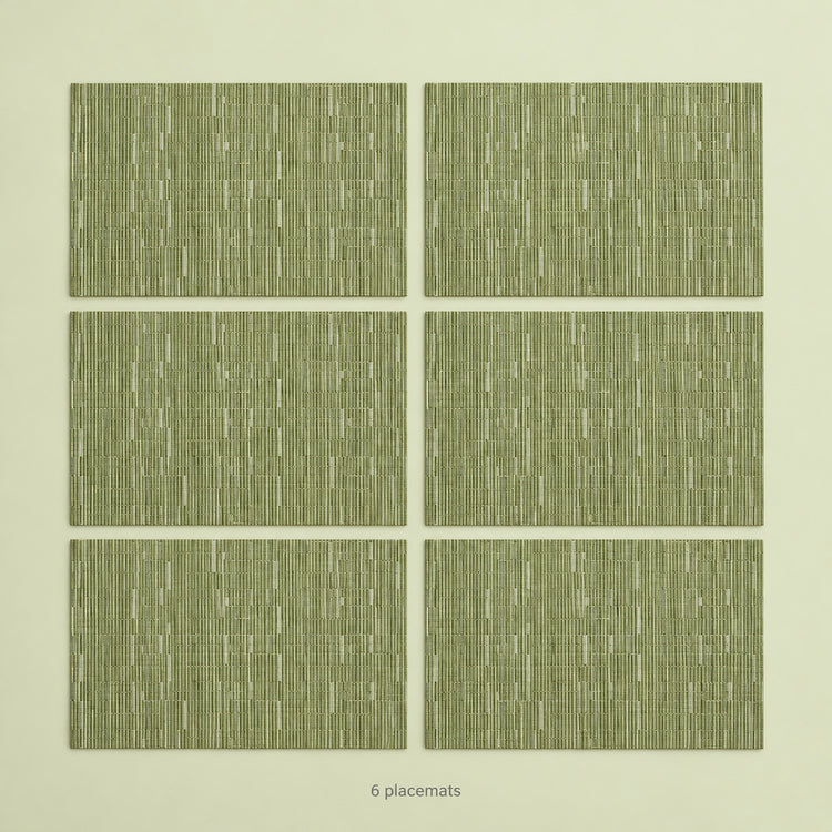 Green woven vinyl placemats, 6-piece set, 30 by 45 cm each.