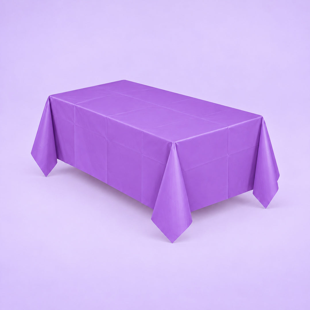 purple disposable plastic table cover style.