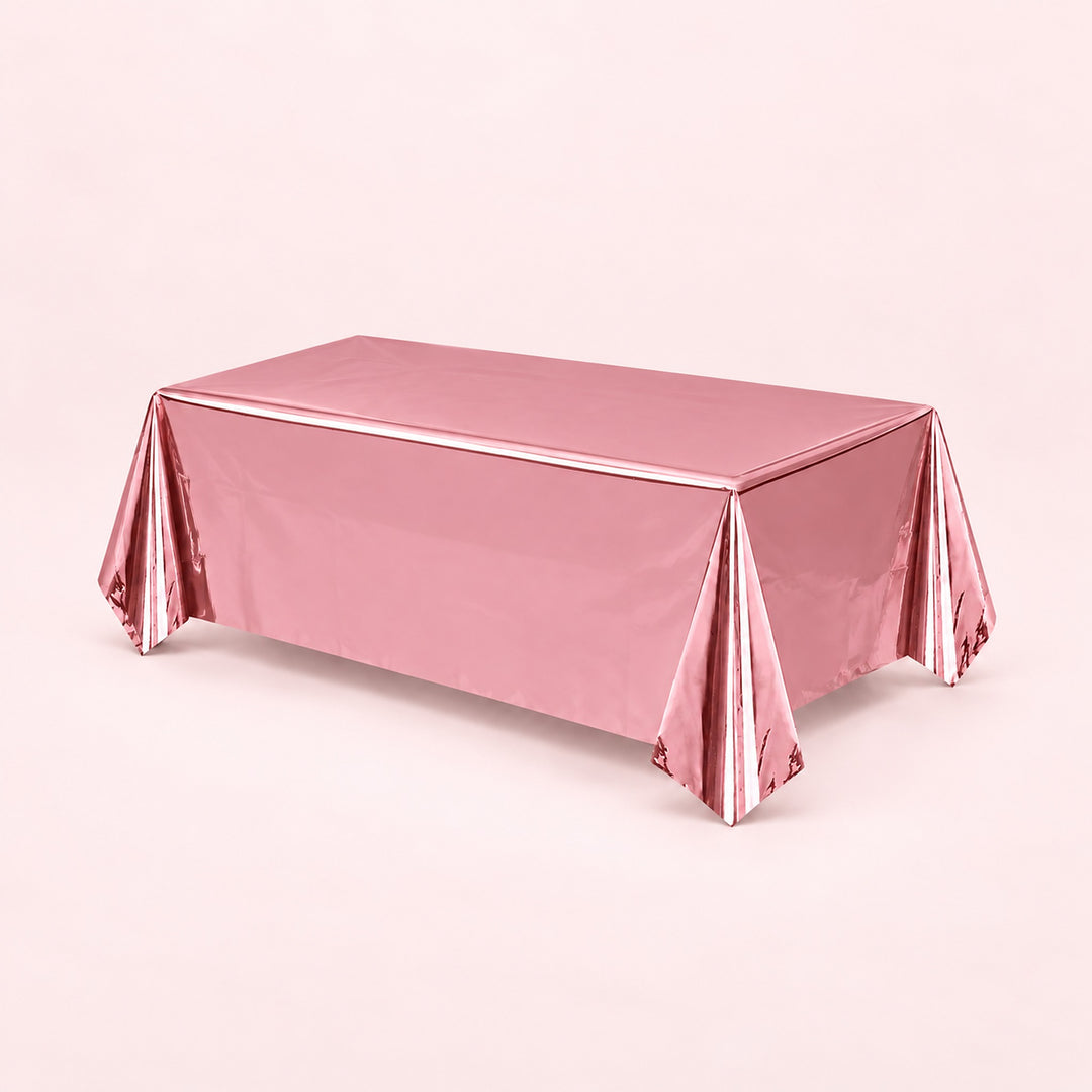glossy rose gold disposable plastic table cover style.