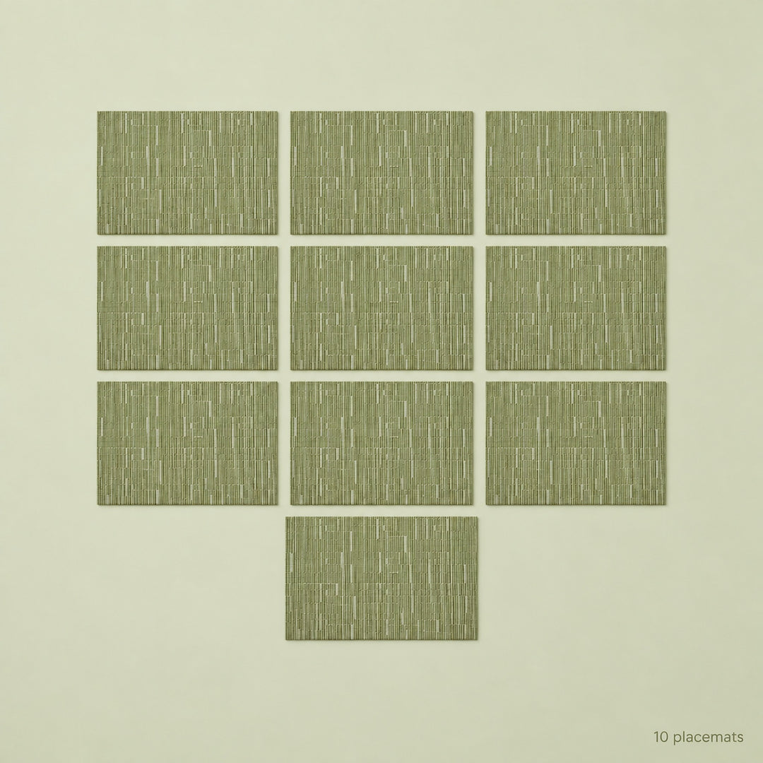 Green woven vinyl placemats, 10-piece set, 30 by 45 cm each.