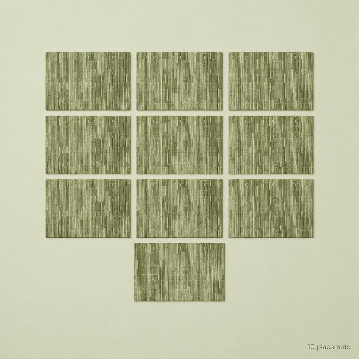 Green woven vinyl placemats, 10-piece set, 30 by 45 cm each.