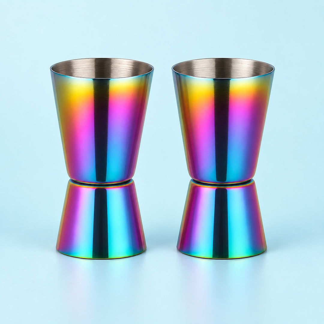 Blue Green Rainbow Jiggers Set Of 2 cocktail bar tool variant studio image