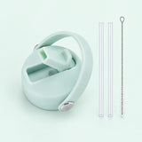 Mint Green replacement lid with two clear straws and a cleaning brush.