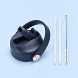 Navy Blue replacement lid with two clear straws and a cleaning brush.