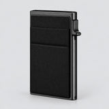 One empty all-black slim card wallet.