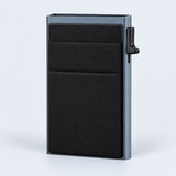 One empty gray metal and black-front slim card wallet.