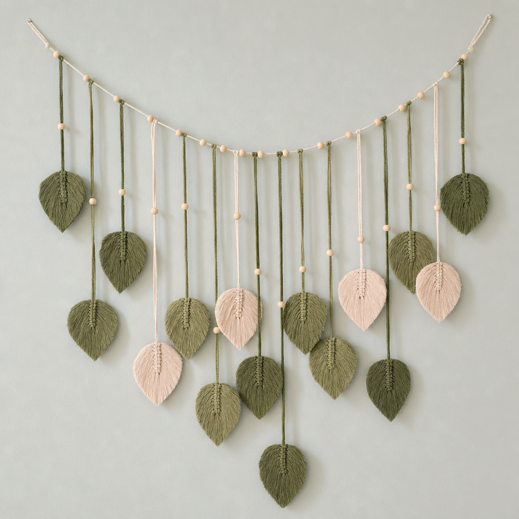 Beaded Cord Wall Garland, 120 cm, Leaf or Tassel Ends - Green - Leaf