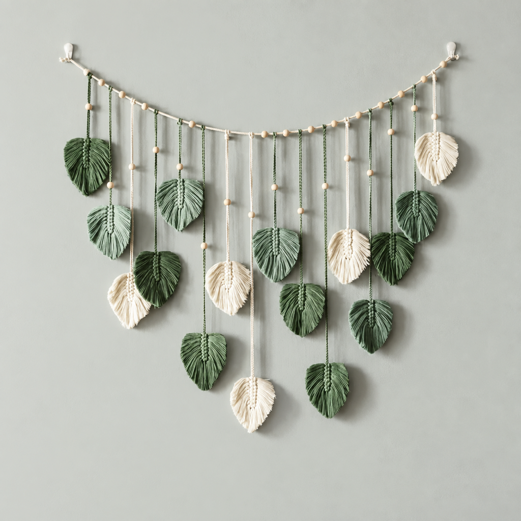 Woven Leaf Garland Wall Hanging, Green or Coffee - Green