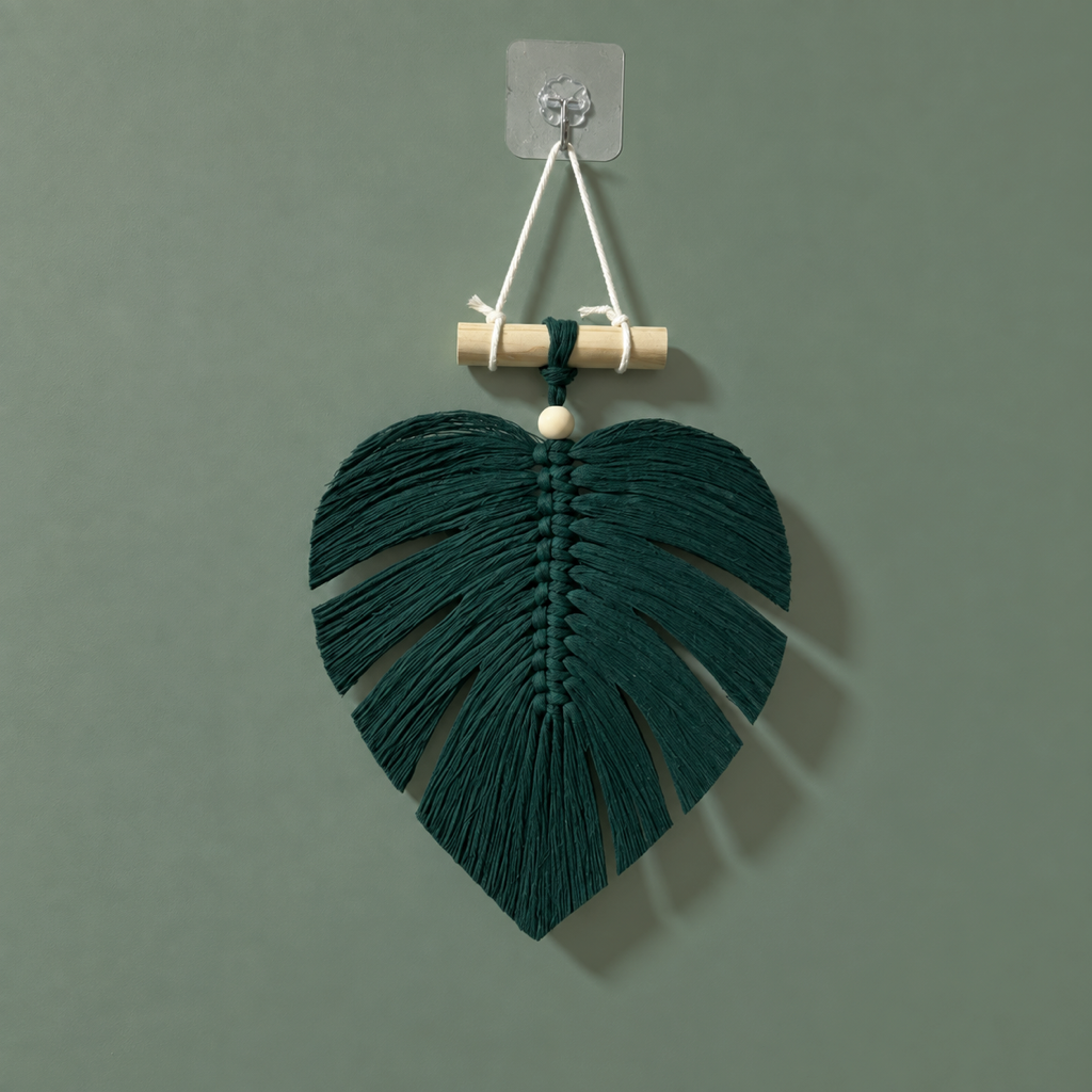 Macrame Monstera Leaf Wall Hanging, 25 cm, 4 Colors - Dark Green