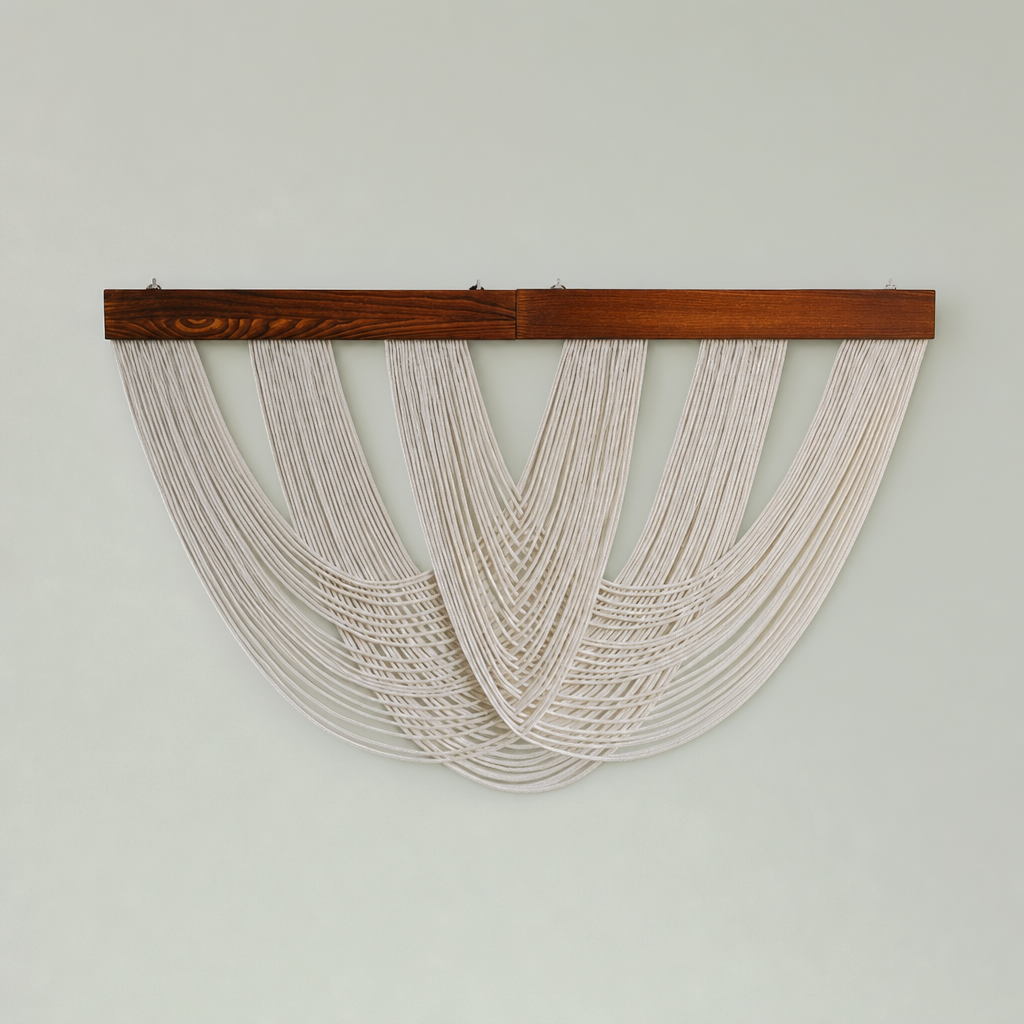 Gradient Macrame Wall Hanging, 7 Designs and 3 Sizes - Three-Lobe Swag, Ivory, 100 x 60 cm