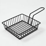 Shallow square black wire serving basket with a loop handle, 14.8 cm wide.