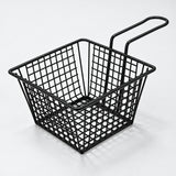 Deep square black wire serving basket with a loop handle, 12.7 cm wide.