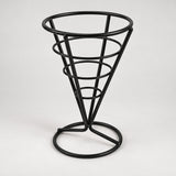 Black wire cone-shaped fries holder with circular base, 14.2 cm tall.