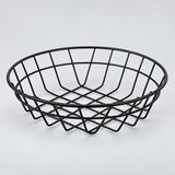 Large round shallow black wire serving basket, 25.5 cm wide.