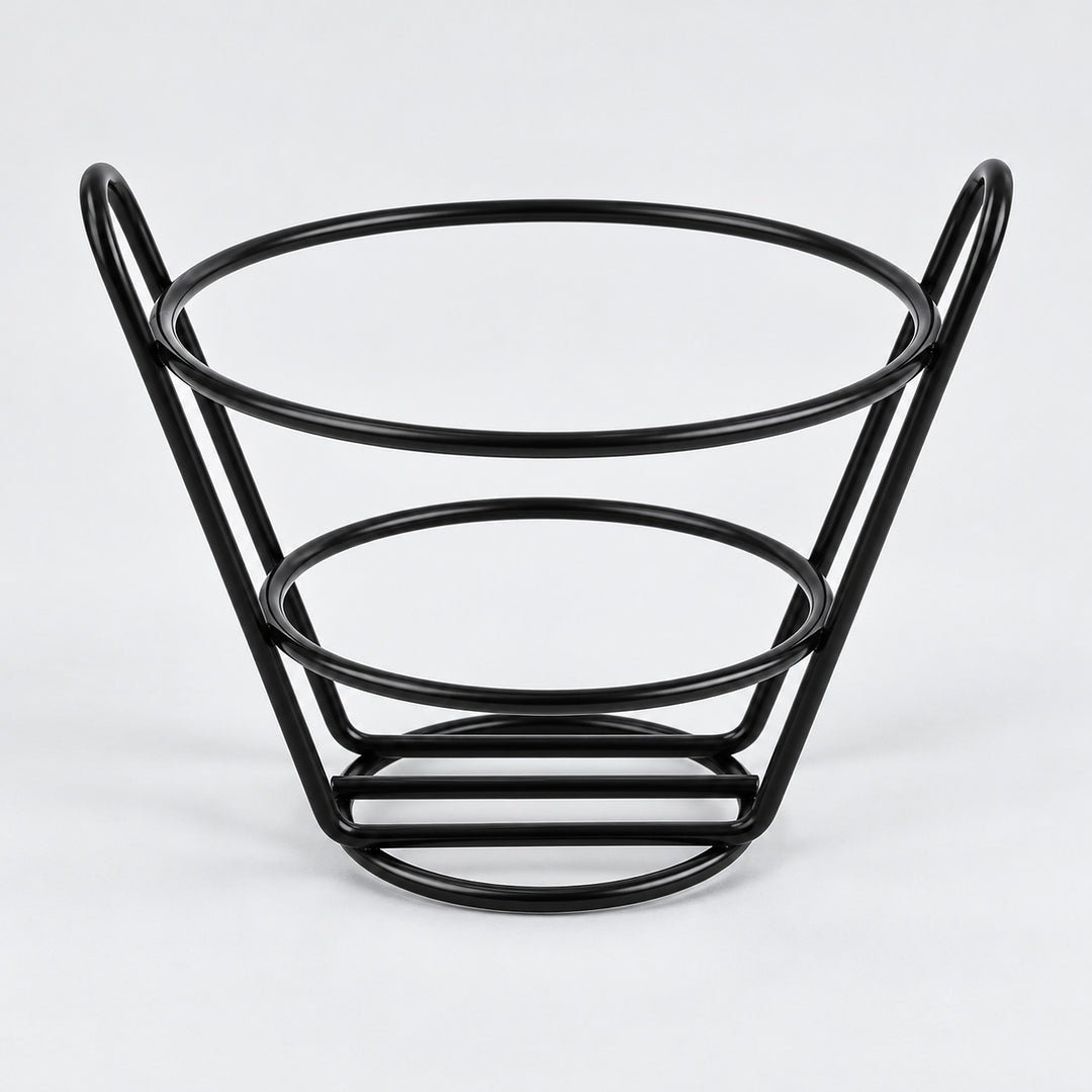 Black round wire holder with two side handles, 13.5 cm wide.