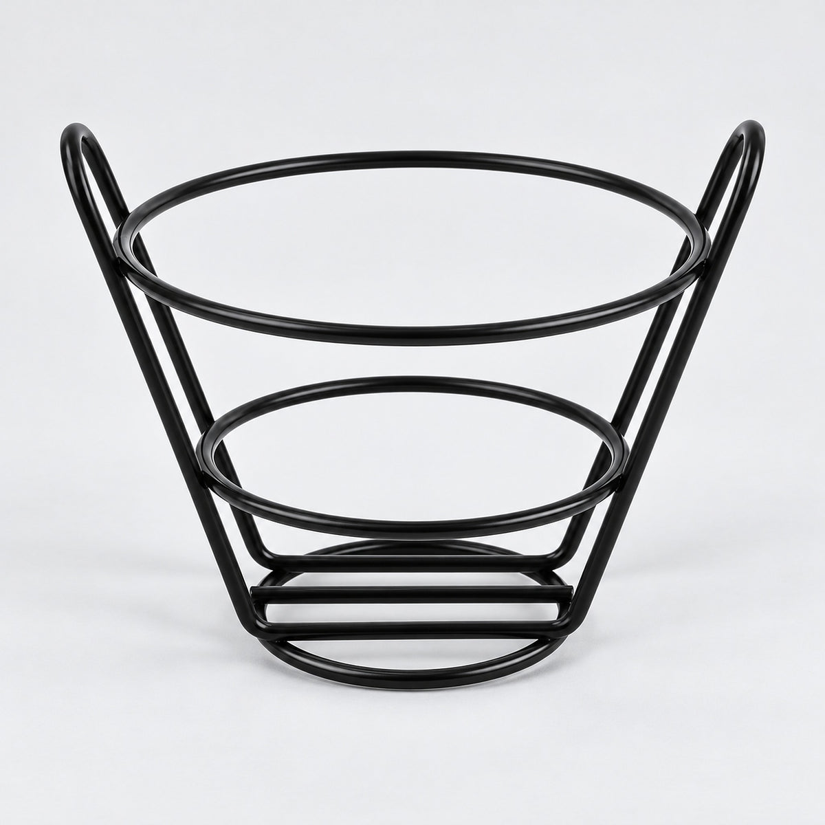 Black round wire holder with two side handles, 13.5 cm wide.