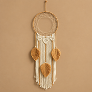 Macrame Dream Catcher Wall Hanging, 3 or 5 Leaf Tassels - Cream & Rust, 3 Leaf Tassels