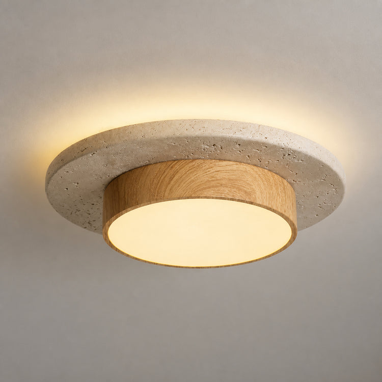 Flush Mount Ceiling Light, Travertine Wood Hallway Fixture, 8.7 In - Natural Wood variant studio v3 Codex